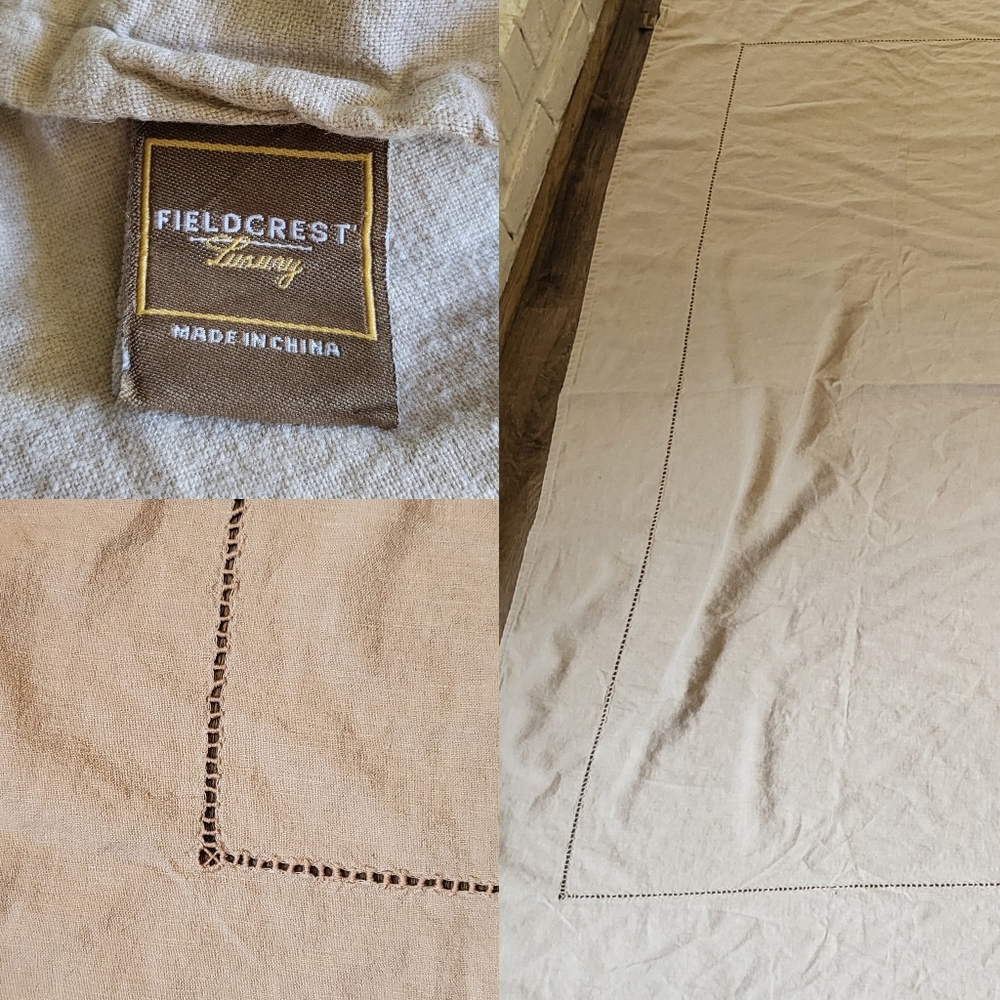 Fieldcrest Luxury Linen Blend Tablecloth 62x64" Hemstitch Border